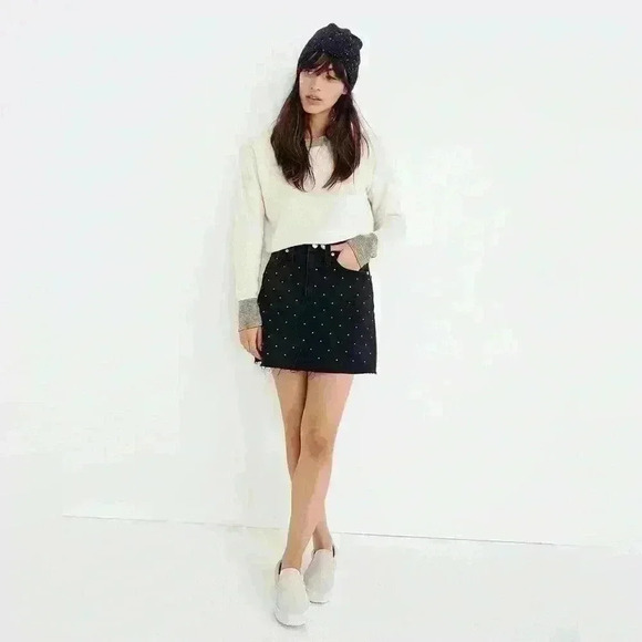 Madewell Rigid Denim A-Line Mini Skirt: Metallic Dots Edition Size 25 - Picture 2 of 15